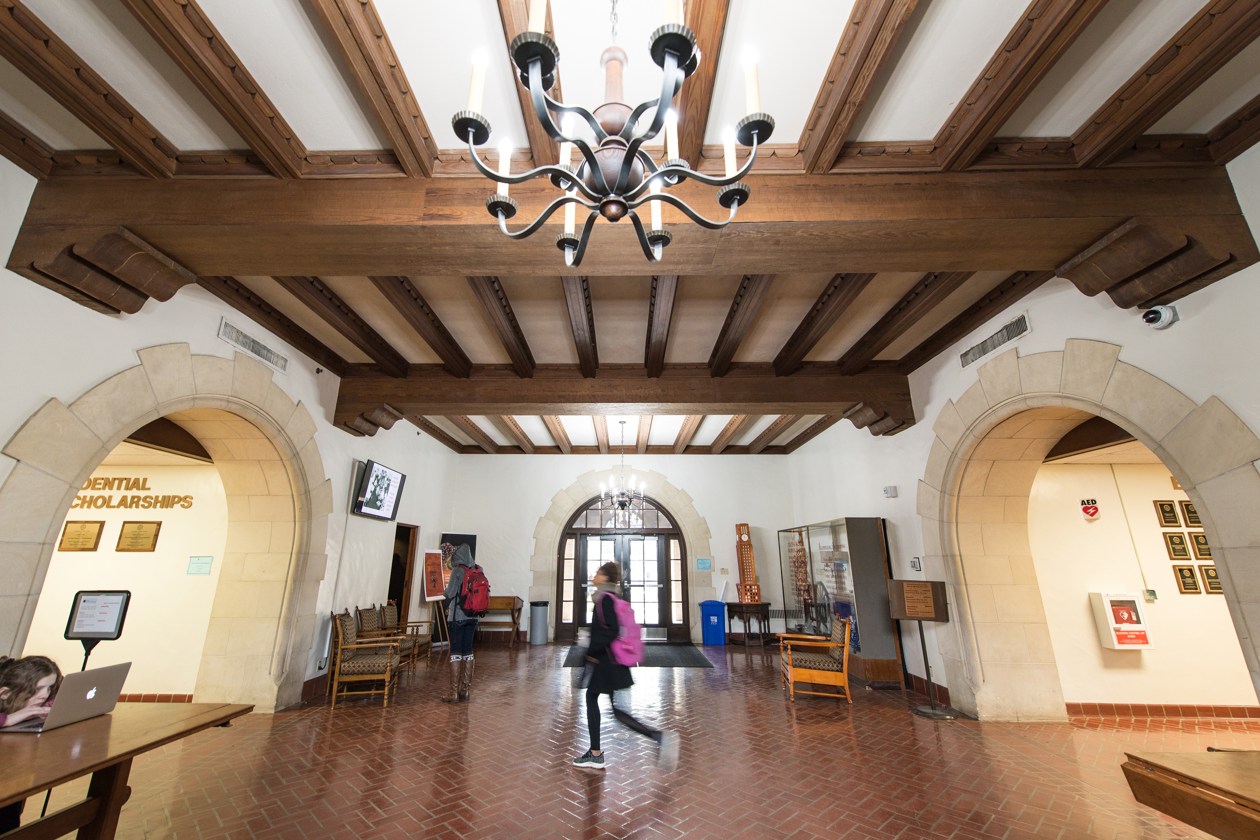 A student walks through Gearing Hall