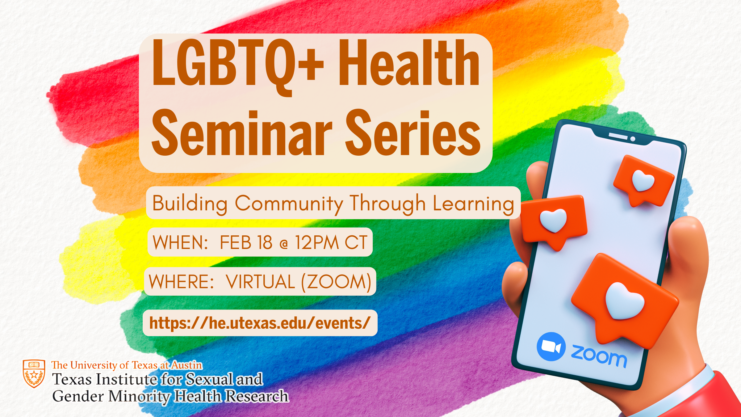 Graphic promoting the LGBTQ+ Health Seminar Series