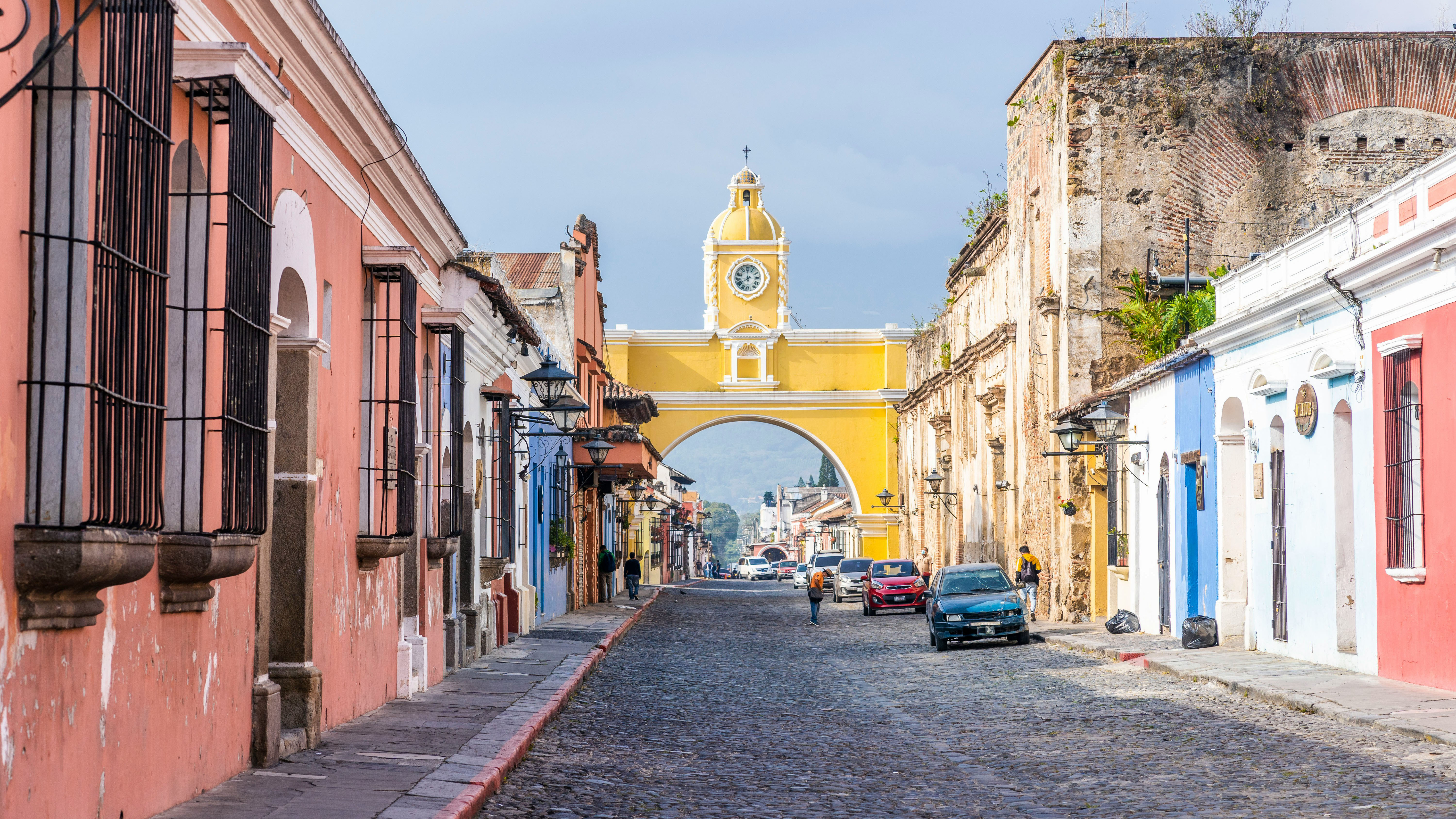 A road with colorful buildings in Guatemala